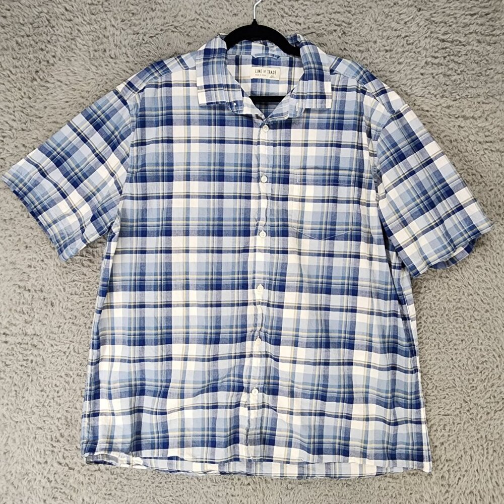 Line Of Trade Shirt Mens XXL Blue Plaid Shirt Sleeve Button Up
